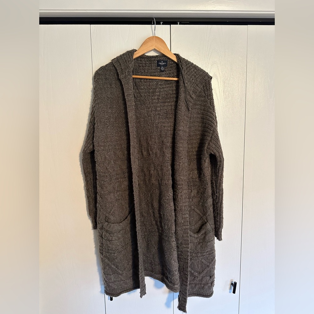 American Eagle Women's Grey Hooded Sweater Cardigan